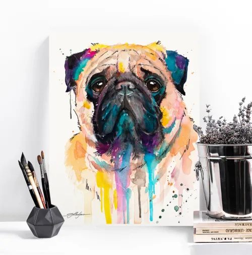 Pug watercolor painting, limited edition art print by Slaveika Aladjova