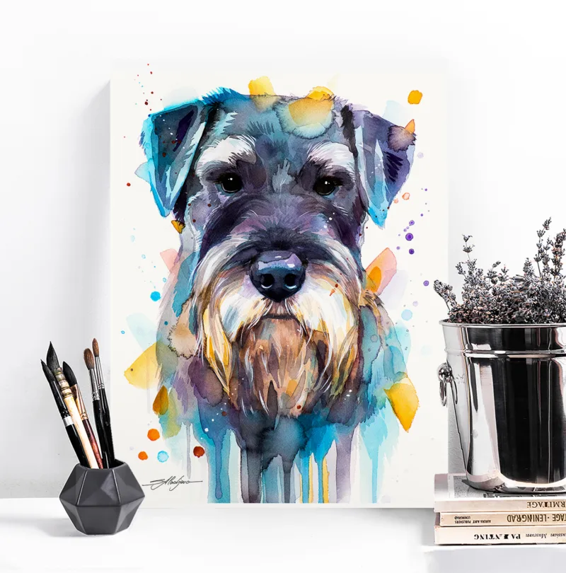 Schnauzer watercolor painting, limited edition art print by Slaveika Aladjova, view 4
