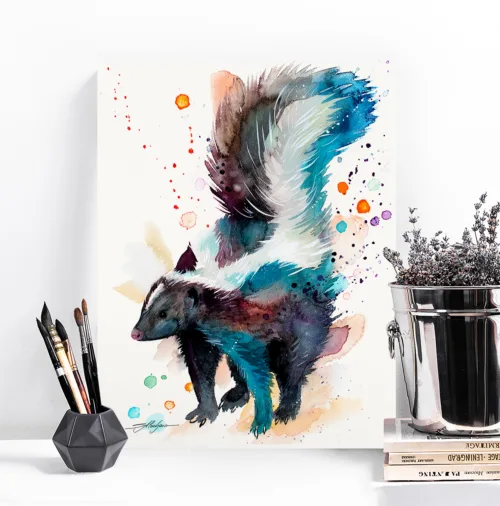 Skunk watercolor painting, limited edition art print by Slaveika Aladjova