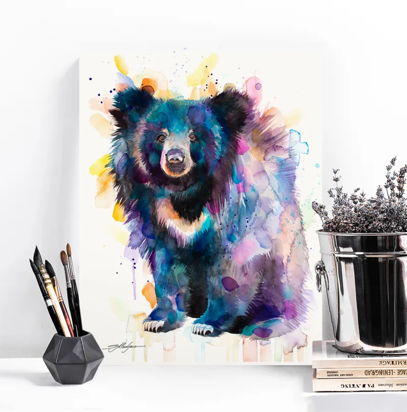 Sloth bear watercolor painting, limited edition art print by Slaveika Aladjova, view 4