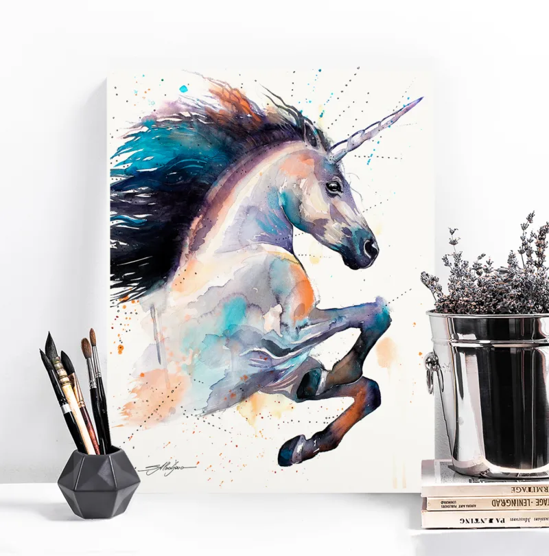 Unicorn watercolor painting, limited edition art print by Slaveika Aladjova, view 4