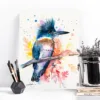 Belted kingfisher watercolor painting, limited edition art print by Slaveika Aladjova, view 3