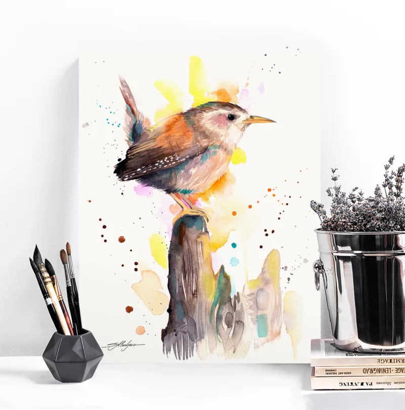 Wren watercolor painting, limited edition art print by Slaveika Aladjova