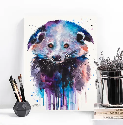 Binturong watercolor painting, limited edition art print by Slaveika Aladjova, view 2