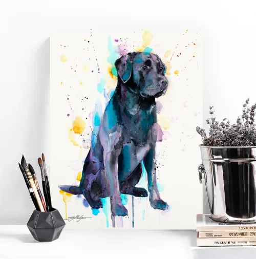 Black Labrador watercolor painting, limited edition art print by Slaveika Aladjova, view 2