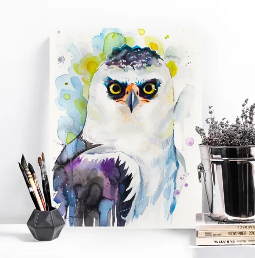 Black-and-white hawk-eagle watercolor painting, limited edition art print by Slaveika Aladjova