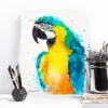 Blue and yellow macaw watercolor painting, limited edition art print by Slaveika Aladjova, view 4