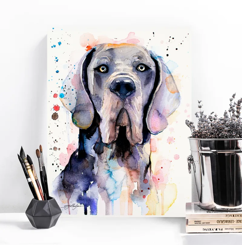 Blue Great Dane watercolor painting, limited edition art print by Slaveika Aladjova, view 4