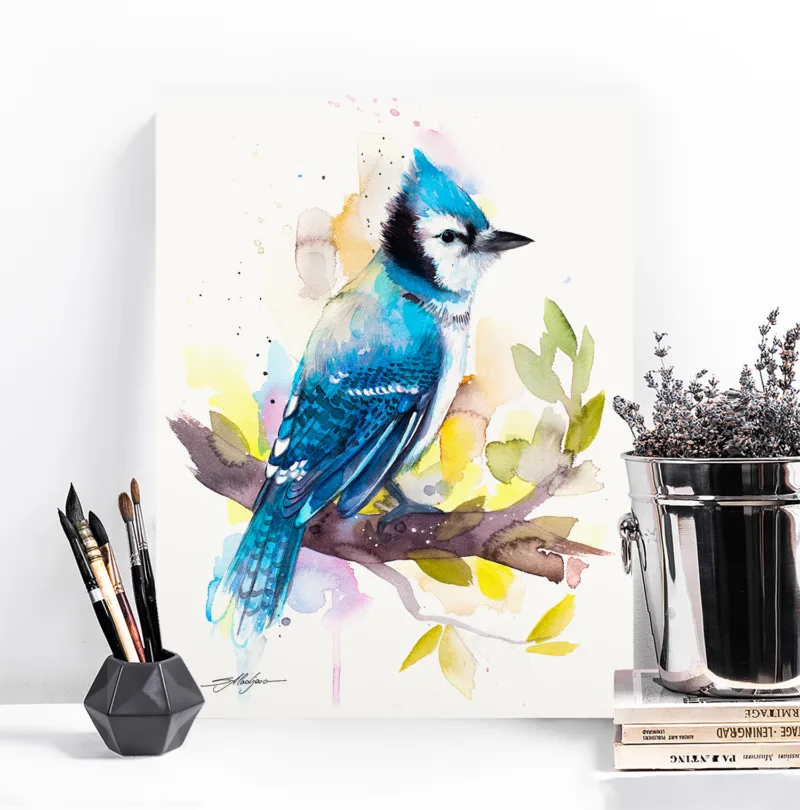 Blue jay watercolor painting, limited edition art print by Slaveika Aladjova, view 4