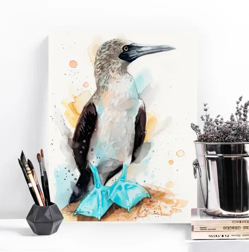 Blue-footed booby watercolor painting, limited edition art print by Slaveika Aladjova, view 2