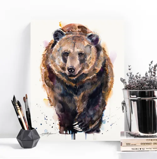 Brown bear watercolor painting, limited edition art print by Slaveika Aladjova, view 2