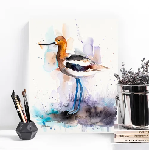American avocet watercolor painting, limited edition art print by Slaveika Aladjova