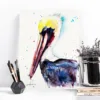 Brown pelican watercolor painting, limited edition art print by Slaveika Aladjova
