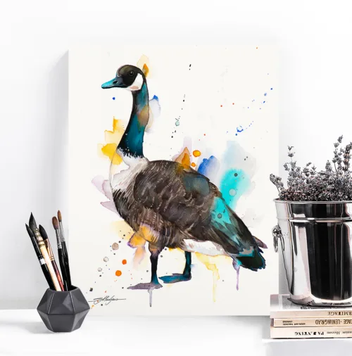 Canada goose watercolor painting, limited edition art print by Slaveika Aladjova, view 2