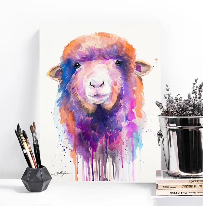 Colorful sheep watercolor painting, limited edition art print by Slaveika Aladjova, view 4