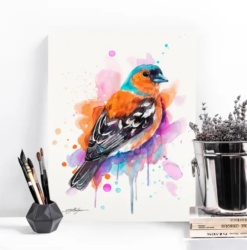Chaffinch watercolor painting, limited edition art print by Slaveika Aladjova