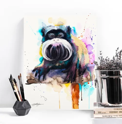 Emperor tamarin watercolor painting, limited edition art print by Slaveika Aladjova, view 2