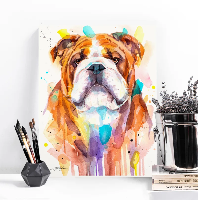 English Bulldog watercolor painting, limited edition art print by Slaveika Aladjova, view 3