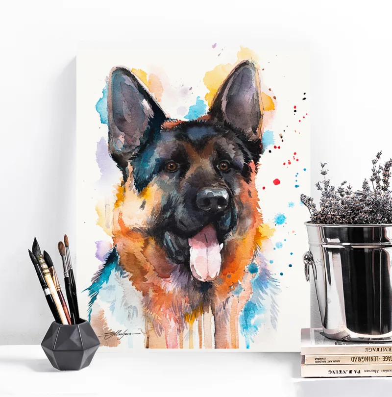 German Shepherd watercolor painting, limited edition art print by Slaveika Aladjova, view 3