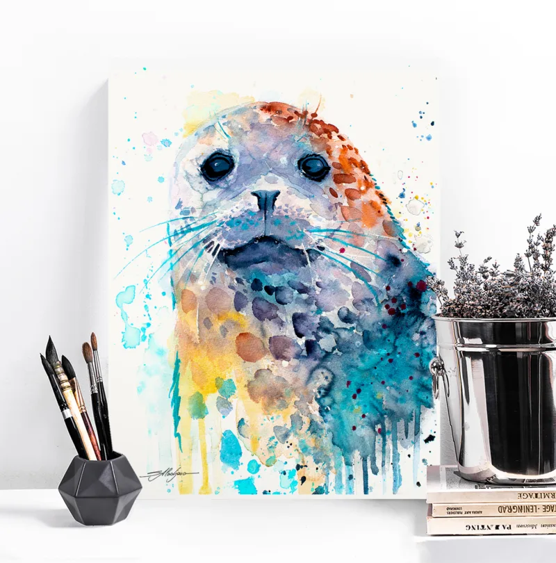 Harbor seal watercolor painting, limited edition art print by Slaveika Aladjova, view 2