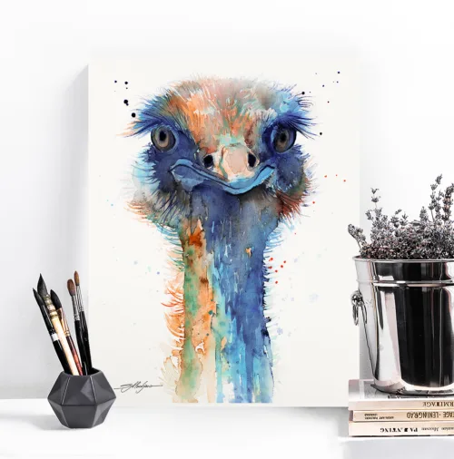 Ostrich watercolor painting print by Slaveika Aladjova Ostrich watercolor painting, limited edition art print by Slaveika Aladjova