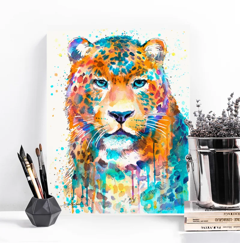 Leopard watercolor painting, limited edition art print by Slaveika Aladjova, view 4