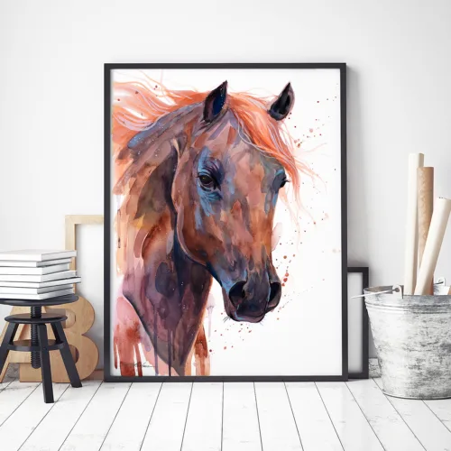 Chestnut Arabian horse watercolor painting, limited edition art print by Slaveika Aladjova