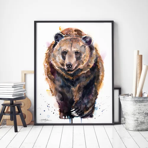 Brown bear watercolor painting, limited edition art print by Slaveika Aladjova