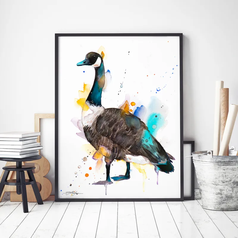Canada goose watercolor painting, limited edition art print by Slaveika Aladjova, view 3
