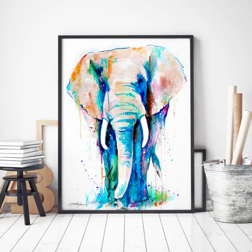 African elephant watercolor painting, limited edition art print by Slaveika Aladjova, view 2