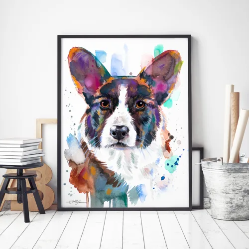 Cardigan Welsh Corgi watercolor painting, limited edition art print by Slaveika Aladjova, view 2