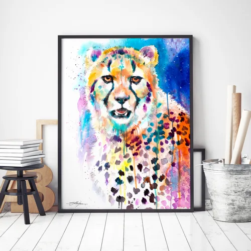 Cheetah watercolor painting, limited edition art print by Slaveika Aladjova