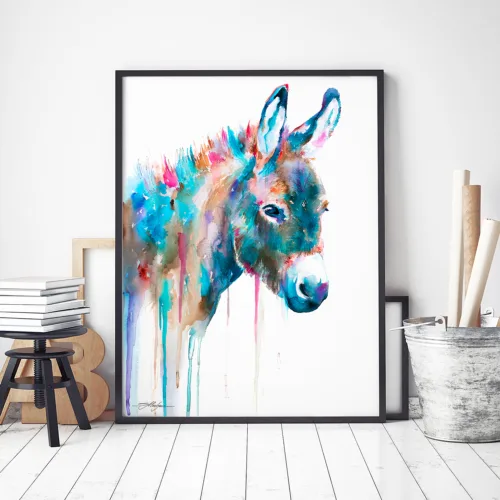 Donkey watercolor painting, limited edition art print by Slaveika Aladjova