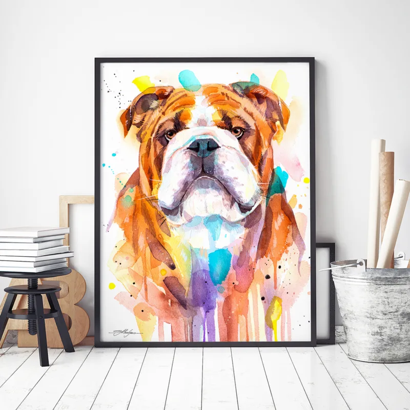 English Bulldog watercolor painting, limited edition art print by Slaveika Aladjova, view 4