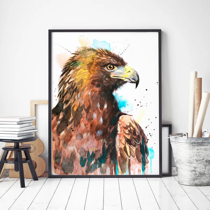 Golden eagle watercolor painting, limited edition art print by Slaveika Aladjova, view 3