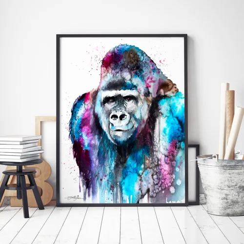 Gorilla watercolor painting, limited edition art print by Slaveika Aladjova, view 2