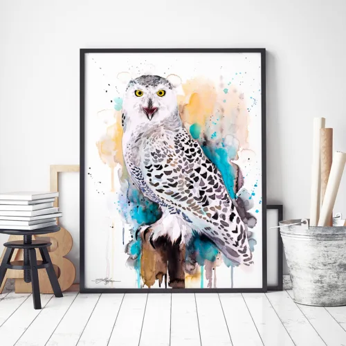 Snowy owl watercolor painting, limited edition art print by Slaveika Aladjova