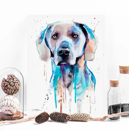 Blue Weimaraner watercolor painting, limited edition art print by Slaveika Aladjova, view 2
