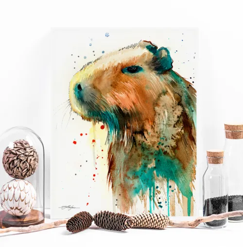 Capybara watercolor painting, limited edition art print by Slaveika Aladjova, view 2