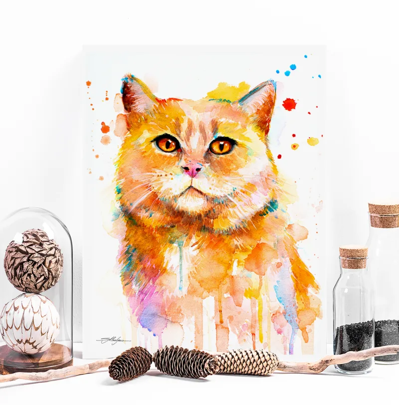 Ginger cat watercolor painting, limited edition art print by Slaveika Aladjova, view 3