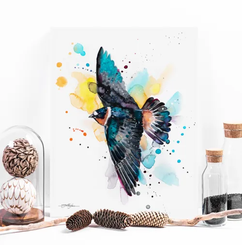 Cliff swallow watercolor painting, limited edition art print by Slaveika Aladjova, view 2