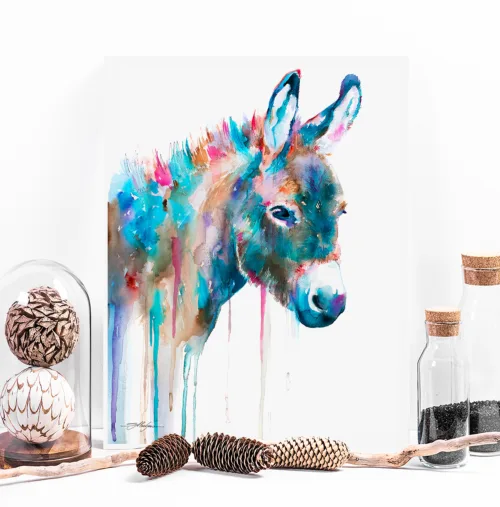 Donkey watercolor painting, limited edition art print by Slaveika Aladjova, view 2