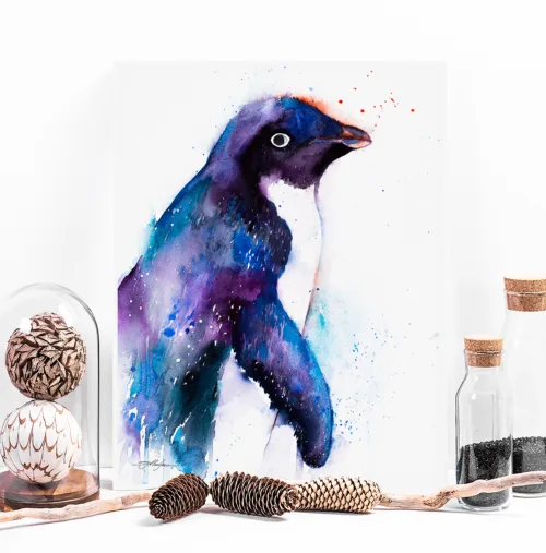 Adelie penguin watercolor painting, limited edition art print by Slaveika Aladjova