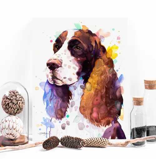 English Springer Spaniel watercolor painting, limited edition art print by Slaveika Aladjova