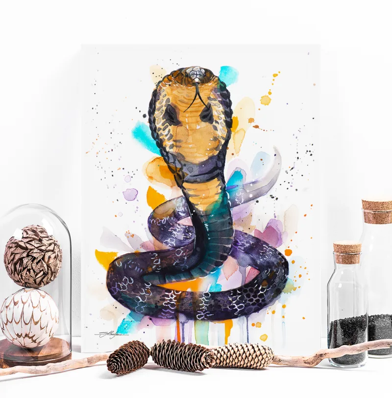 King cobra watercolor painting, limited edition art print by Slaveika Aladjova