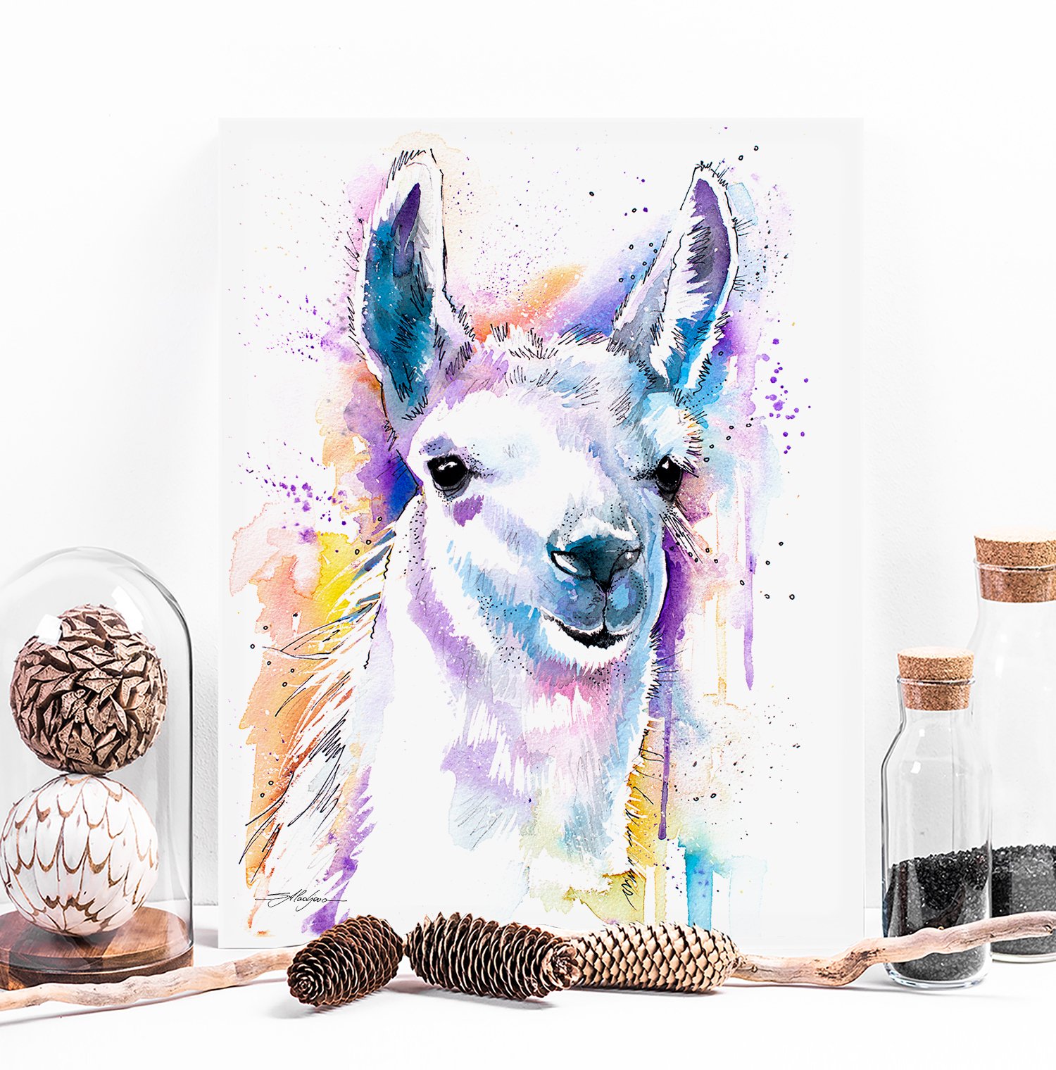 Llama watercolor painting print