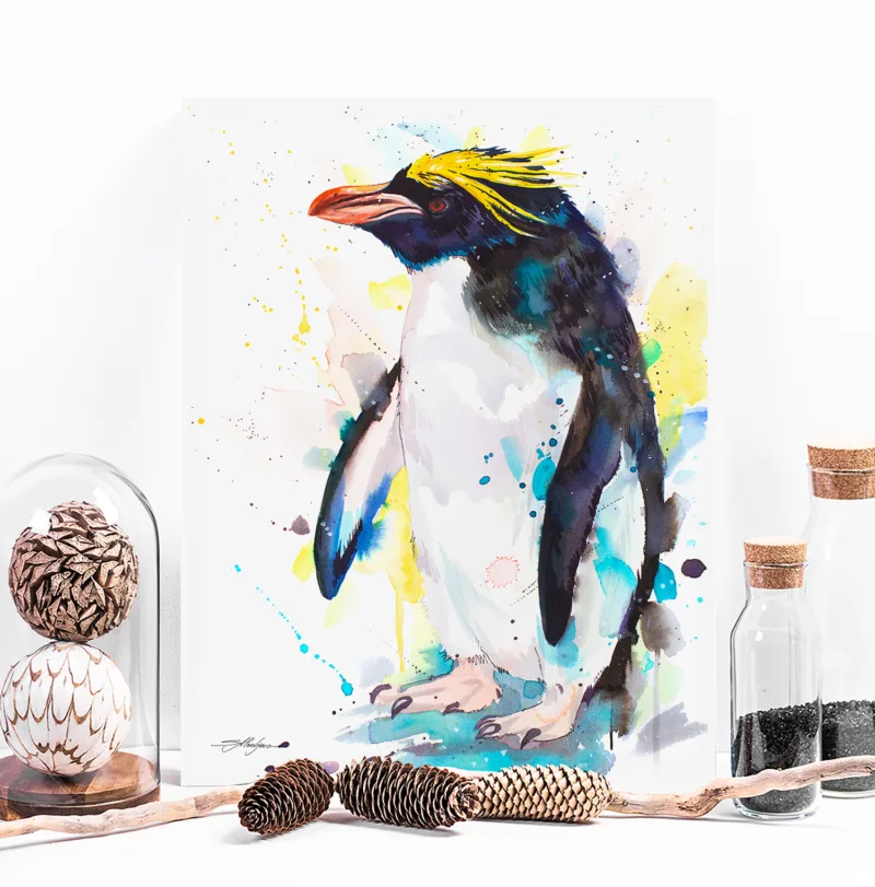 Macaroni penguin watercolor painting, limited edition art print by Slaveika Aladjova, view 4