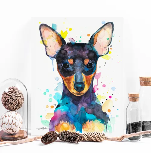 Pinscher, dog watercolor painting print by Slaveika Aladjova Miniature Pinscher watercolor painting, limited edition art print by Slaveika Aladjova