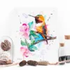 Rufous hummingbird among pink blossoms, watercolor painting, limited edition art print by Slaveika Aladjova, view 4