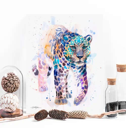 Amur leopard watercolor painting, limited edition art print by Slaveika Aladjova, view 2